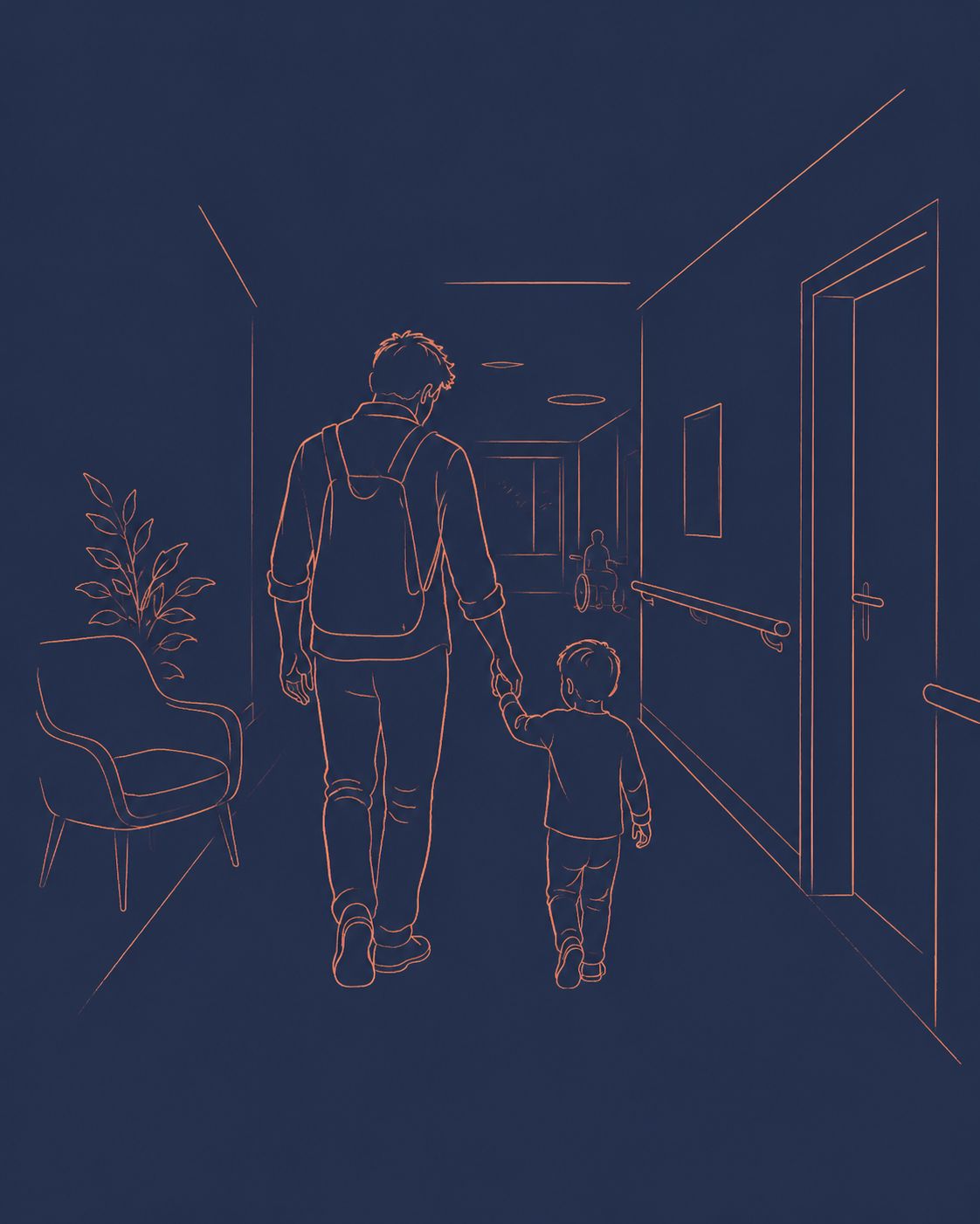 Un adulte et un enfant en visite auprès d'un aîné